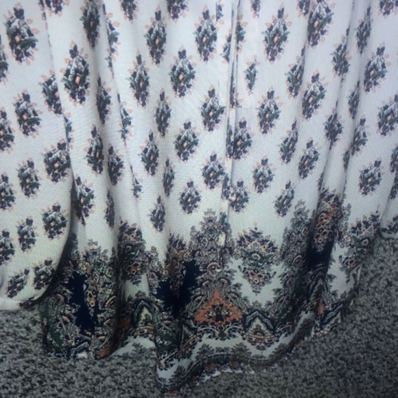 Daniel Rainn White Boho Printed Peasant Blouse with Black and Olive Accents - Picture 5 of 7